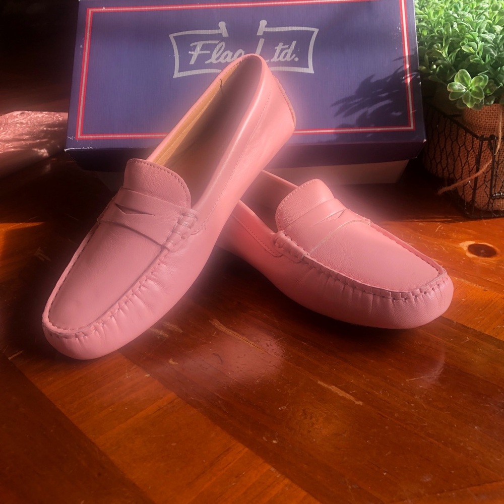 Women's Pale Pink Leather Morgan Penny Loafers - Classic Slip-On Flat Loafers